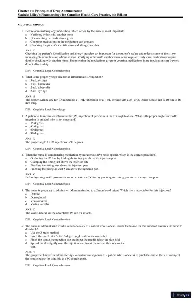Test Bank for Lilley's Pharmacology for Canadian Health Care Practice, 4th Edition (Chapters 1-58) - Page 21 preview image