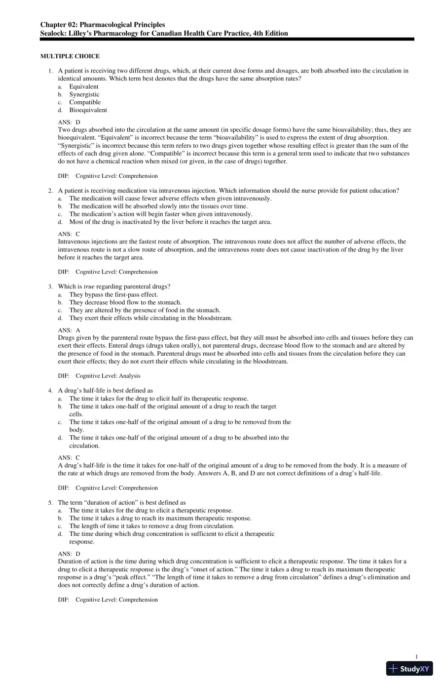 Test Bank for Lilley's Pharmacology for Canadian Health Care Practice, 4th Edition (Chapters 1-58), page 4