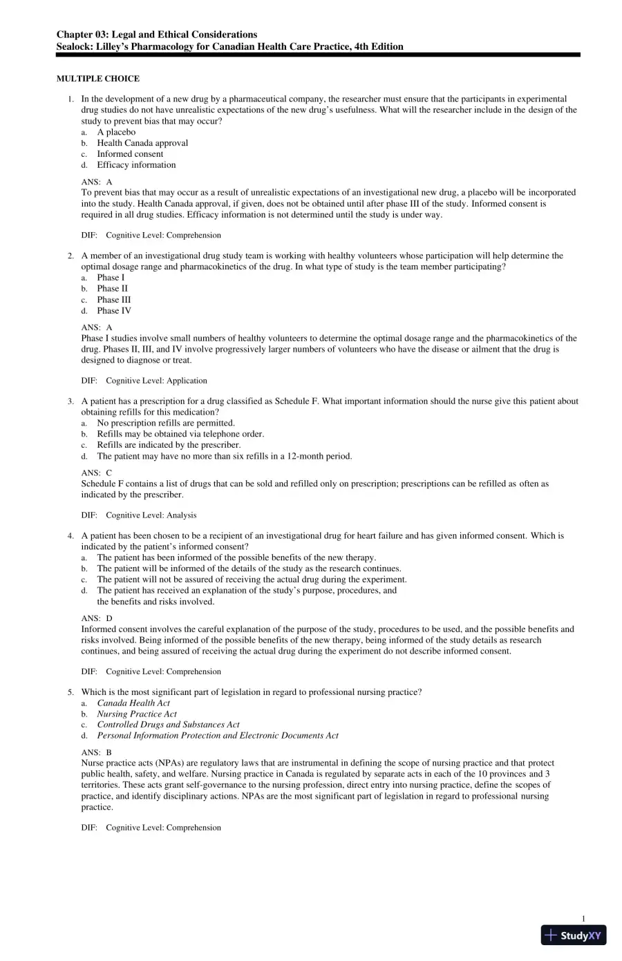 Test Bank for Lilley's Pharmacology for Canadian Health Care Practice, 4th Edition (Chapters 1-58), page 6