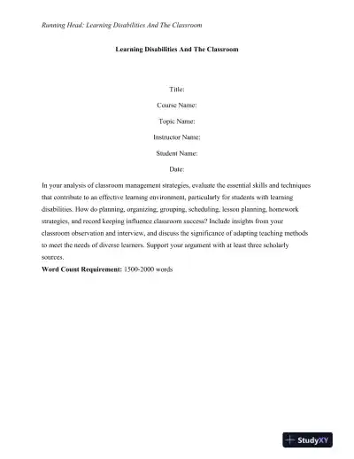 Classroom Management Strategies for Students with Learning Disabilities: Effective Practices and Techniques - Page 1 preview image