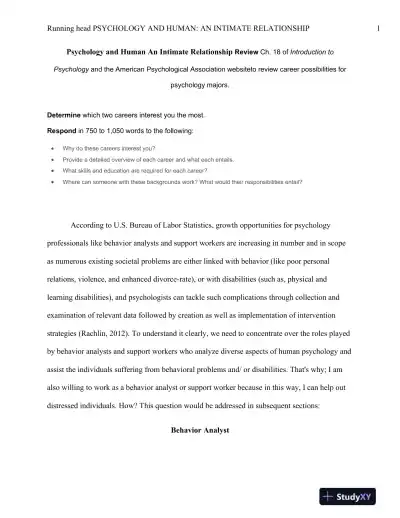 Psychology and Human An Intimate Relationship Review - Page 1 preview image