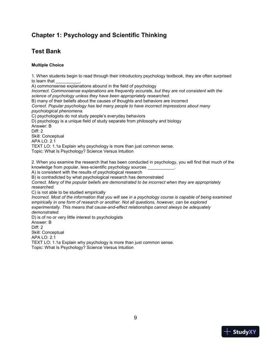 Test Bank For Psychology: From Inquiry to Understanding 4th Edition Test Bank, page 10