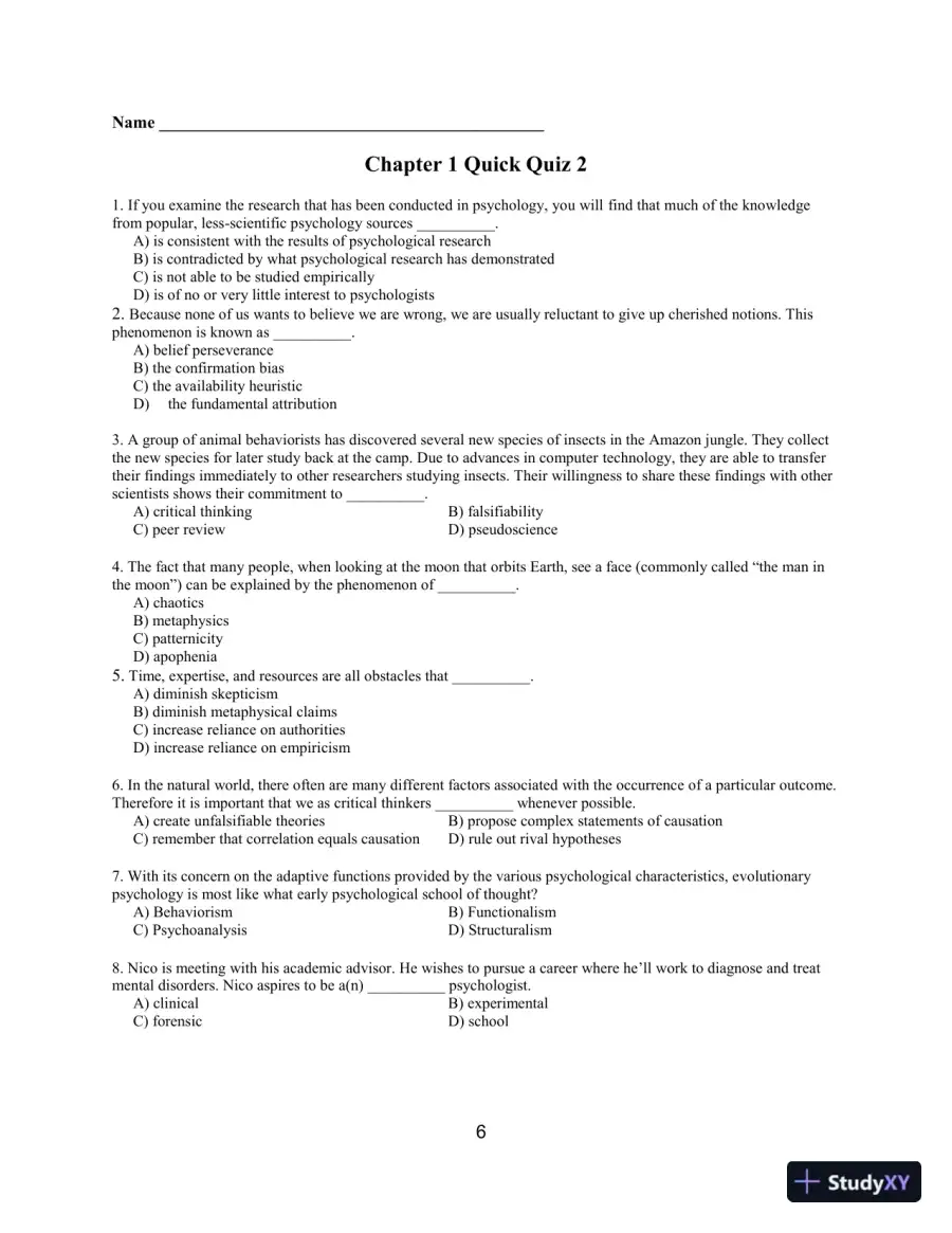 Test Bank For Psychology: From Inquiry to Understanding 4th Edition Test Bank, page 7