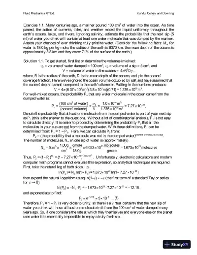 Fluid Mechanics , 6th Edition Solution Manual - Page 1 preview image
