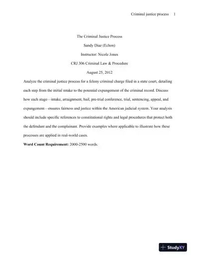 CRJ 306 Criminal Law and Procedure: The Criminal Justice Process - Page 1 preview image