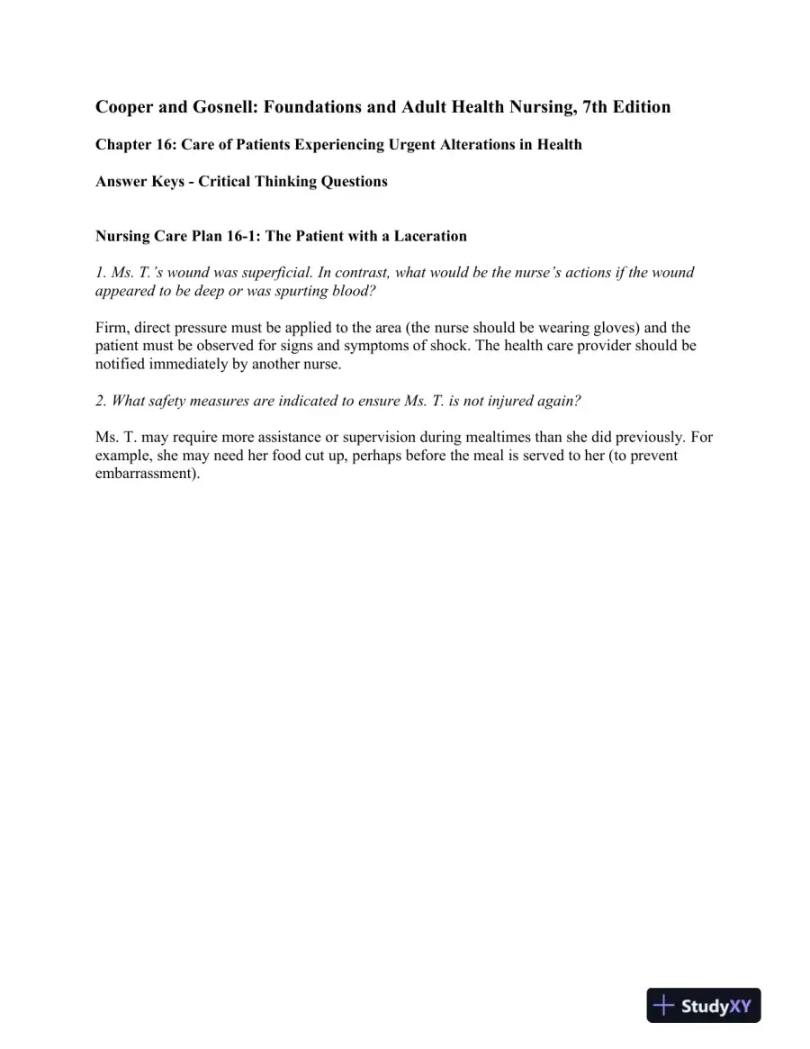 Foundations And Adult Health Nursing, 7th Edition Solution Manual, page 9