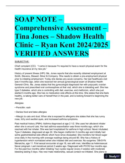 2024-2025 SOAP NOTE Shadow Health Clinic Comprehensive Assessment (1 Solved Case) - Page 1 preview image