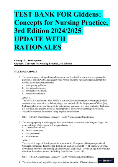 Test Bank for Concepts for Nursing Practice, 3rd Edition (Chapters 1-57) - Page 3 preview image