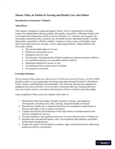 Policy And Politics In Nursing And Healthcare - Revised Reprint , 6th Edition Lecture Notes - Page 1 preview image