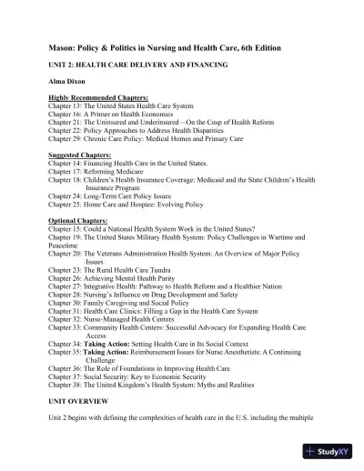 Policy And Politics In Nursing And Healthcare - Revised Reprint , 6th Edition Lecture Notes - Page 12 preview image