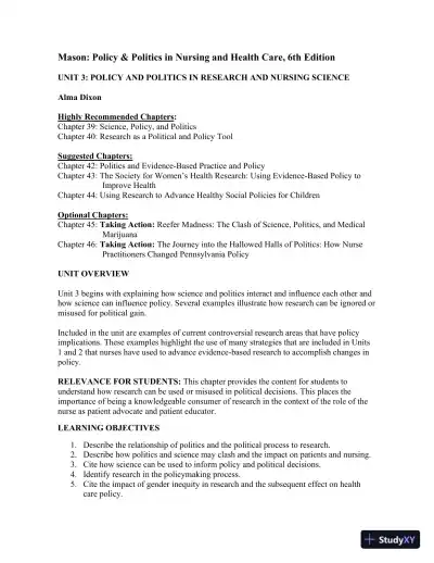 Policy And Politics In Nursing And Healthcare - Revised Reprint , 6th Edition Lecture Notes - Page 17 preview image