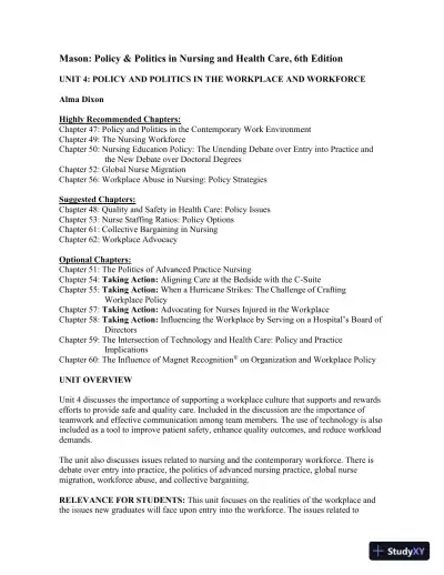 Policy And Politics In Nursing And Healthcare - Revised Reprint , 6th Edition Lecture Notes - Page 20 preview image