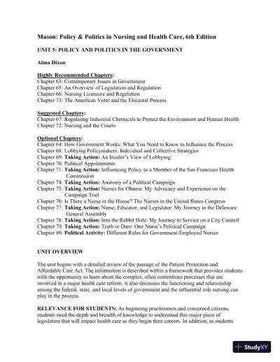 Policy And Politics In Nursing And Healthcare - Revised Reprint , 6th Edition Lecture Notes - Page 26 preview image