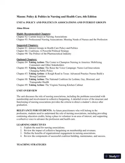 Policy And Politics In Nursing And Healthcare - Revised Reprint , 6th Edition Lecture Notes - Page 31 preview image