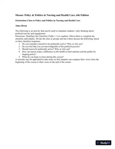 Policy And Politics In Nursing And Healthcare - Revised Reprint , 6th Edition Lecture Notes - Page 4 preview image