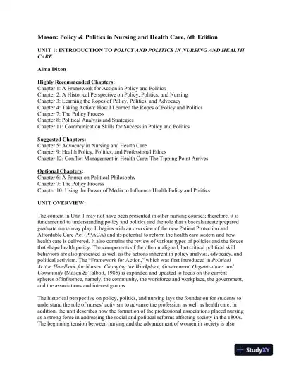 Policy And Politics In Nursing And Healthcare - Revised Reprint , 6th Edition Lecture Notes - Page 6 preview image