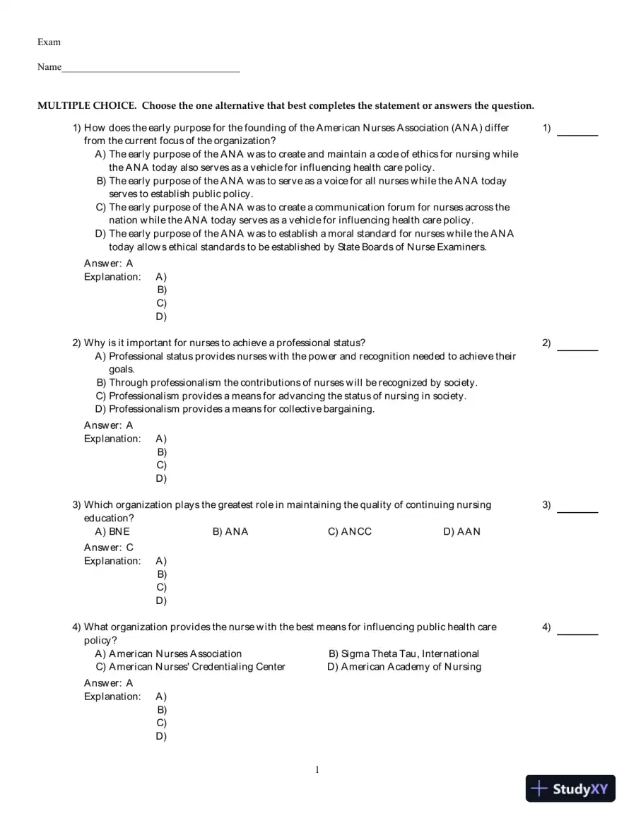 Nursing in Contemporary Society: Issues, Trends and Transition to Practice 1st Edition Test Bank, page 10