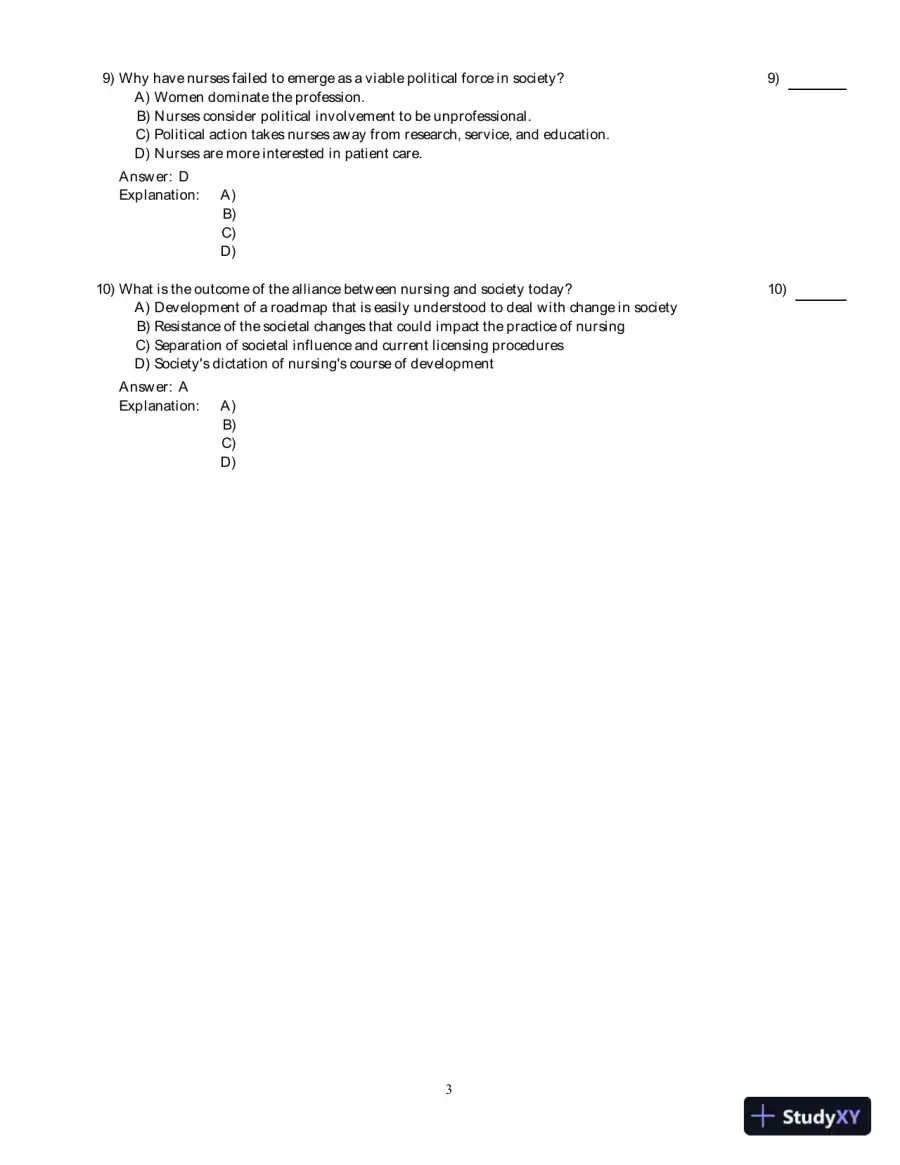 Nursing in Contemporary Society: Issues, Trends and Transition to Practice 1st Edition Test Bank, page 4
