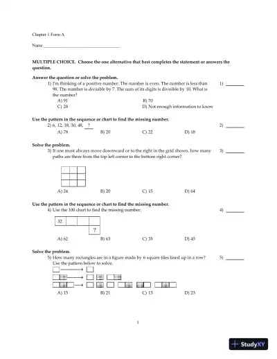 Test Bank for Mathematical Reasoning for Elementary Teachers, 7th Edition - Page 1 preview image