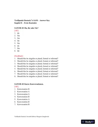 Test Bank for Treffpunkt Deutsch, 7th edition - Page 1 preview image