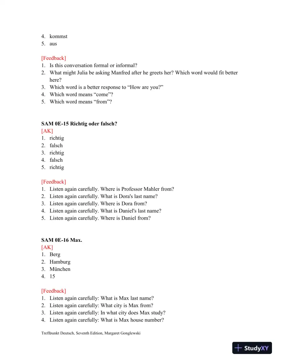 Test Bank for Treffpunkt Deutsch, 7th edition, page 9