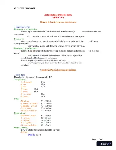 ATI PN Pediatrics Proctored Exam Version 8 with Answers (166 Solved Questions) - Page 1 preview image