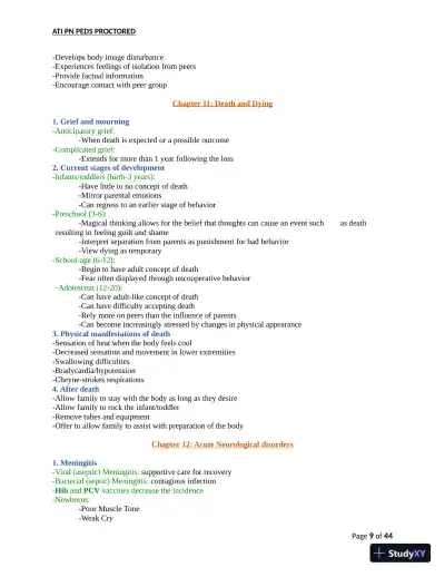 ATI PN Pediatrics Proctored Exam Version 8 with Answers (166 Solved Questions) - Page 10 preview image