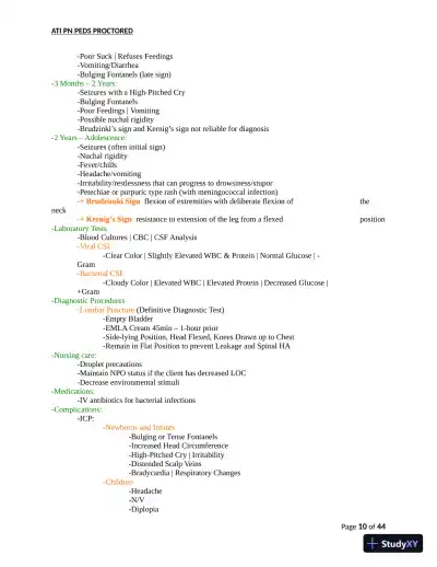 ATI PN Pediatrics Proctored Exam Version 8 with Answers (166 Solved Questions) - Page 11 preview image