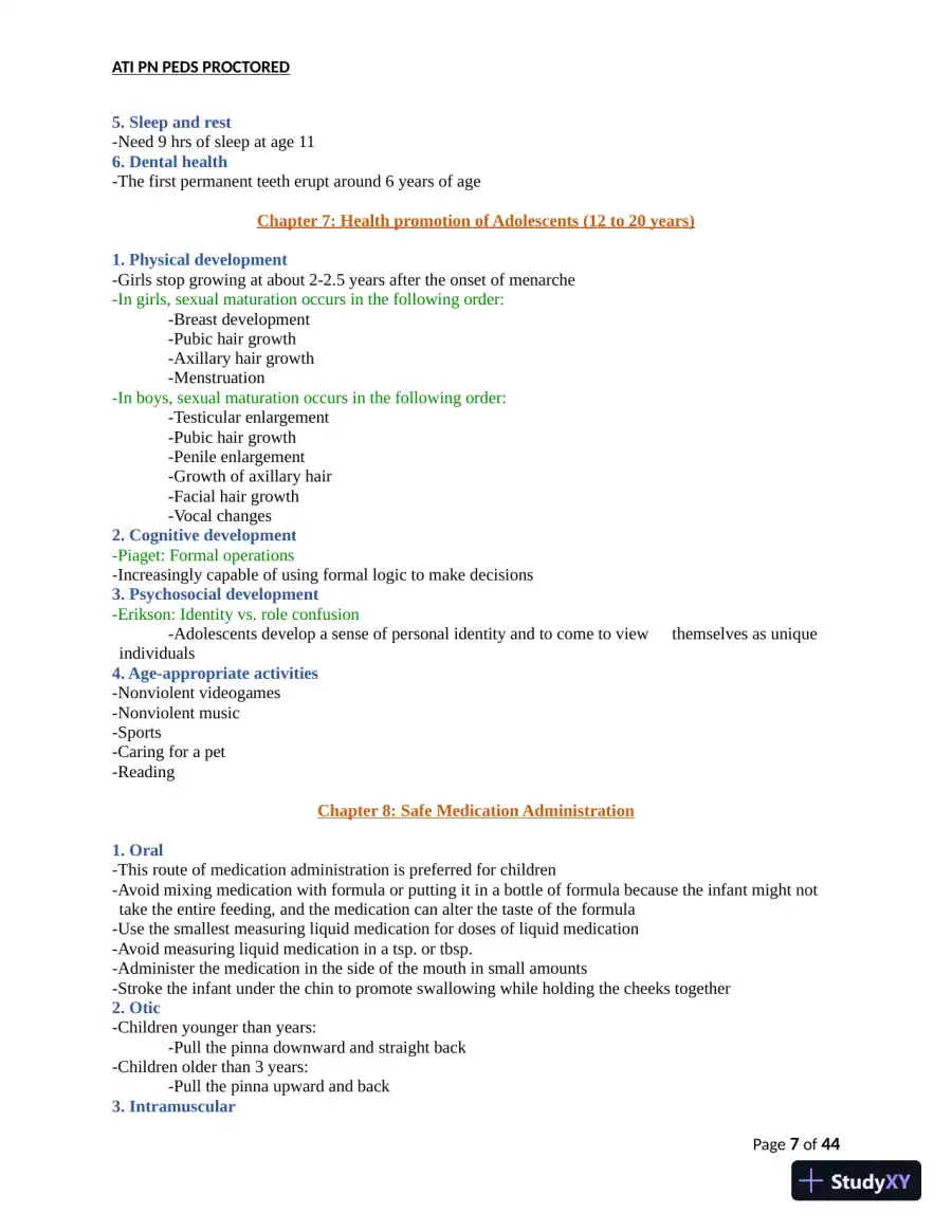 ATI PN Pediatrics Proctored Exam Version 8 with Answers (166 Solved Questions), page 8
