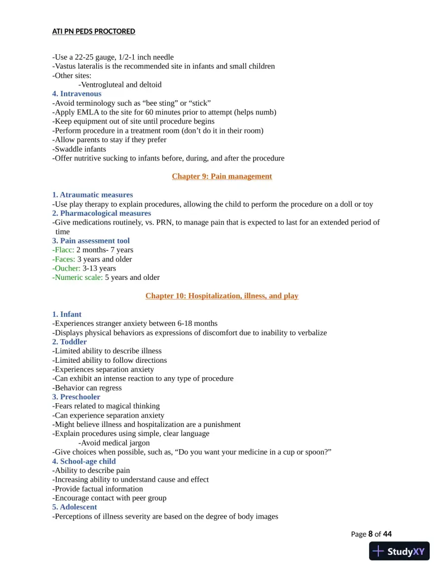 ATI PN Pediatrics Proctored Exam Version 8 with Answers (166 Solved Questions), page 9