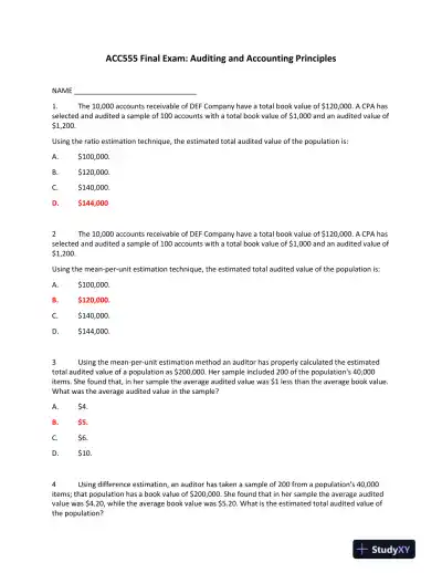 ACC555 Final Exam: Auditing and Accounting Principles - Page 1 preview image