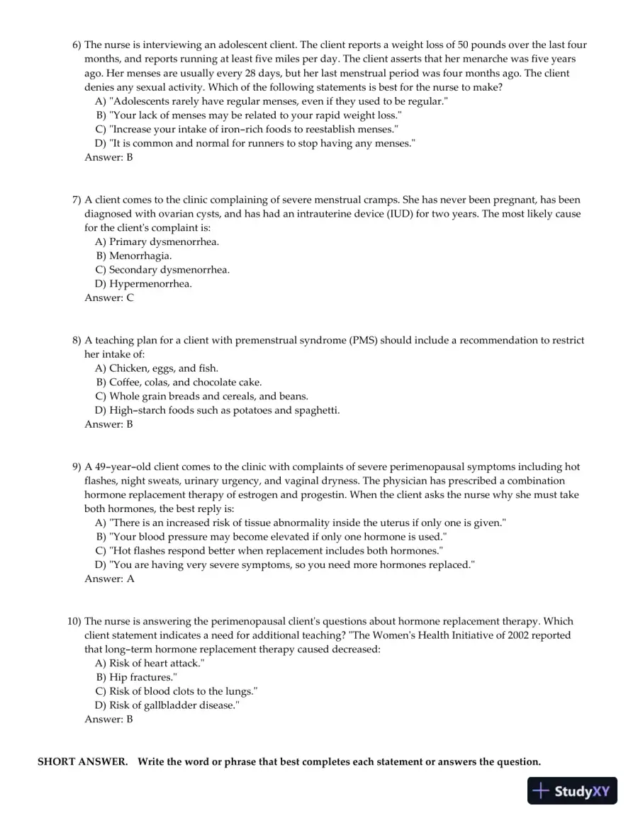 Olds' Maternal-Newborn Nursing and Women's Health Across the Lifespan 8th Edition Test Bank, page 15
