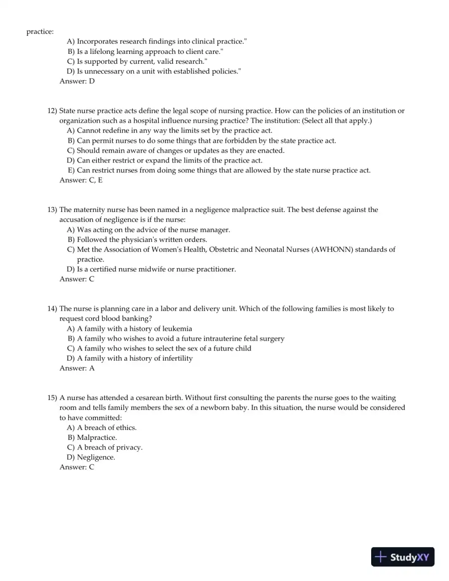 Olds' Maternal-Newborn Nursing and Women's Health Across the Lifespan 8th Edition Test Bank, page 4