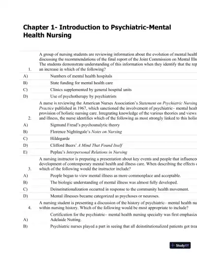 Test Bank For Psychiatric Nursing: Contemporary Practice (Boyd, Psychiatric Nursing) Fifth Edition - Page 1 preview image