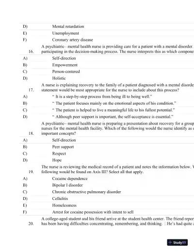 Test Bank For Psychiatric Nursing: Contemporary Practice (Boyd, Psychiatric Nursing) Fifth Edition - Page 10 preview image