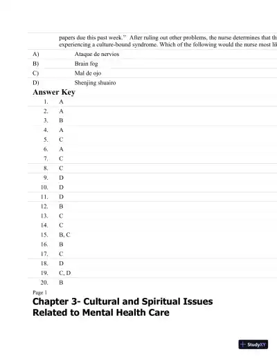 Test Bank For Psychiatric Nursing: Contemporary Practice (Boyd, Psychiatric Nursing) Fifth Edition - Page 11 preview image