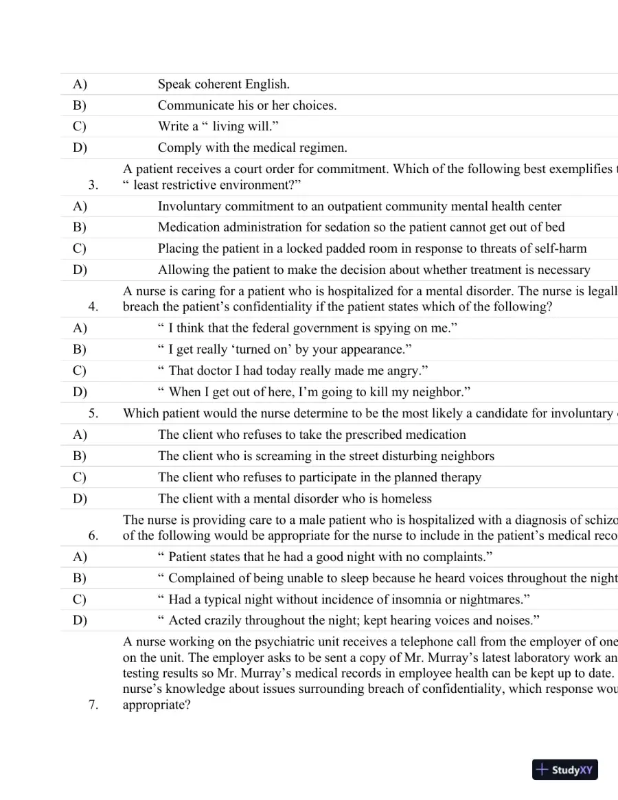 Test Bank For Psychiatric Nursing: Contemporary Practice (Boyd, Psychiatric Nursing) Fifth Edition, page 17