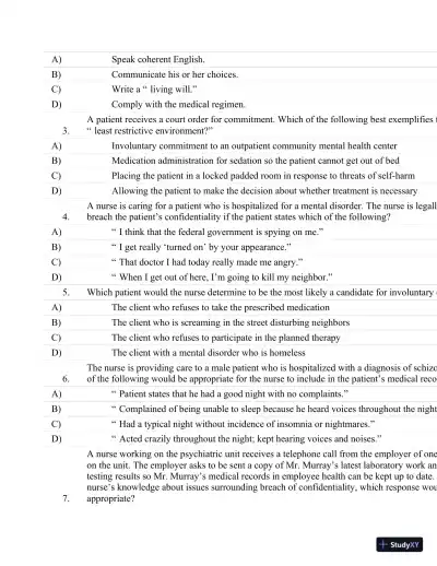 Test Bank For Psychiatric Nursing: Contemporary Practice (Boyd, Psychiatric Nursing) Fifth Edition - Page 17 preview image