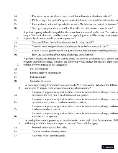 Test Bank For Psychiatric Nursing: Contemporary Practice (Boyd, Psychiatric Nursing) Fifth Edition - Page 18 preview image