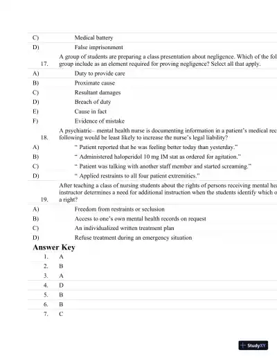 Test Bank For Psychiatric Nursing: Contemporary Practice (Boyd, Psychiatric Nursing) Fifth Edition - Page 20 preview image