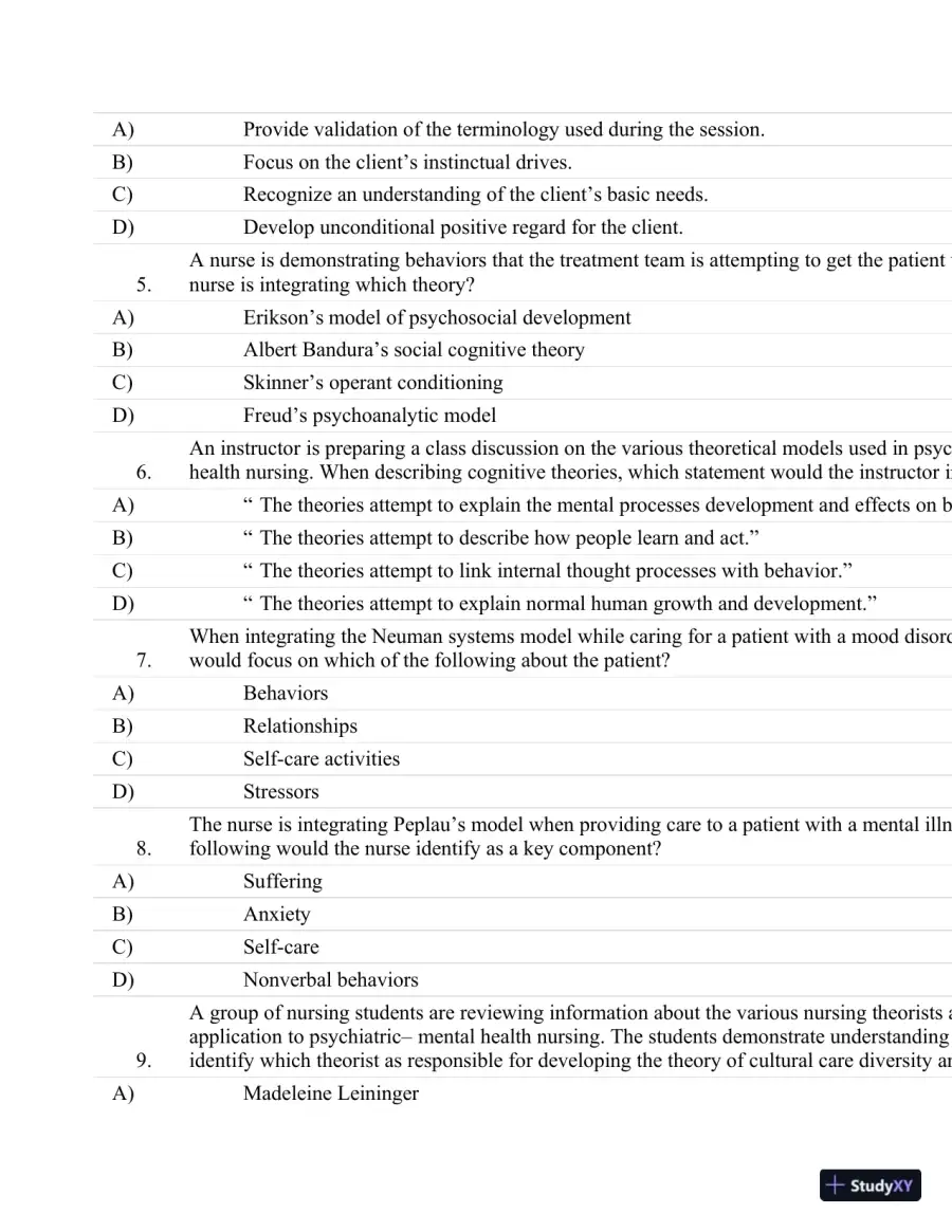 Test Bank For Psychiatric Nursing: Contemporary Practice (Boyd, Psychiatric Nursing) Fifth Edition, page 31