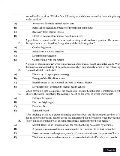 Test Bank For Psychiatric Nursing: Contemporary Practice (Boyd, Psychiatric Nursing) Fifth Edition - Page 5 preview image