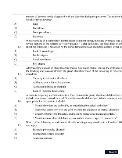 Test Bank For Psychiatric Nursing: Contemporary Practice (Boyd, Psychiatric Nursing) Fifth Edition - Page 9 preview image