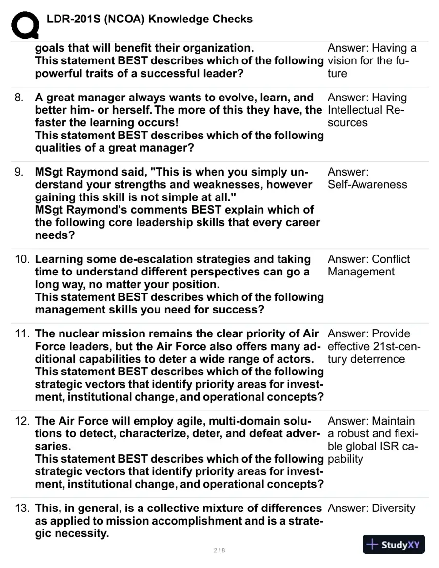 LDR-201S (NCOA) Knowledge Checks Practice Exam with Answers (47 Solved Questions), page 3