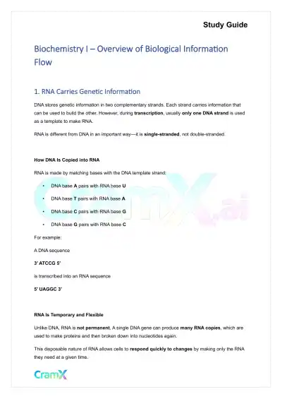 Biochemistry I - Overview of Biological Information Flow - Page 1 preview image