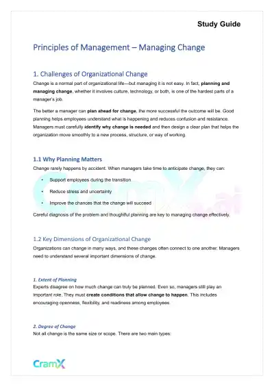 Principles of Management - Managing Change - Page 1 preview image