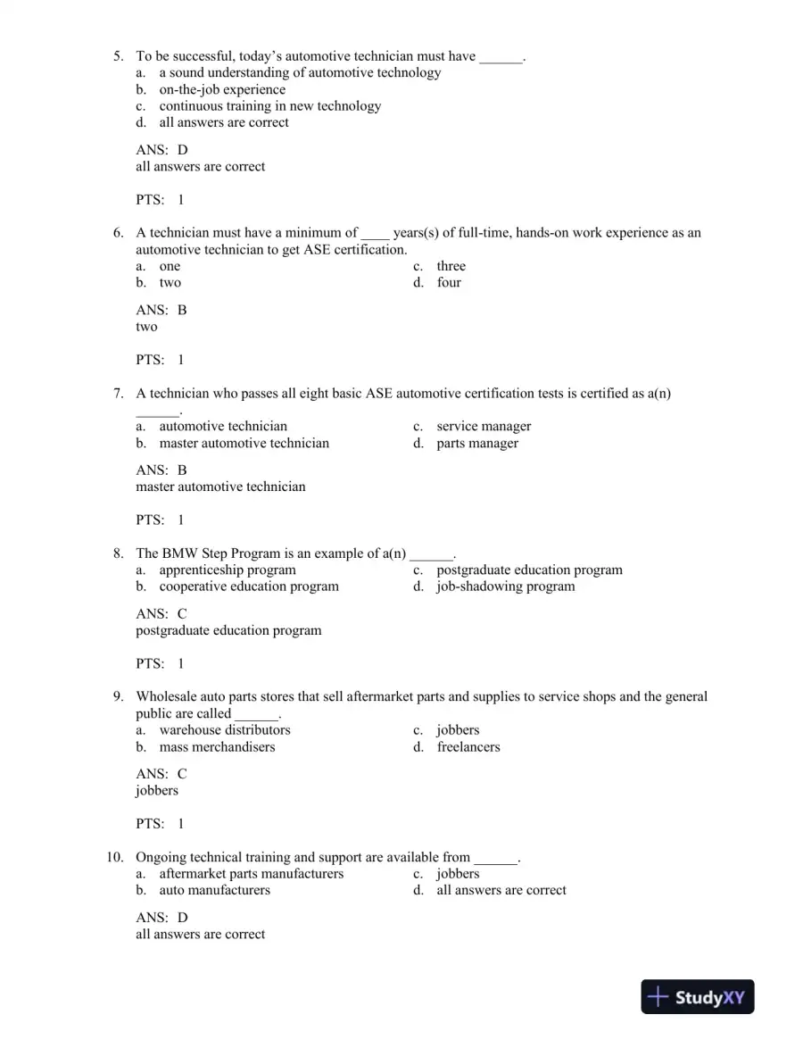 Automotive Technology: A Systems Approach, 5th Edition Test Bank, page 4