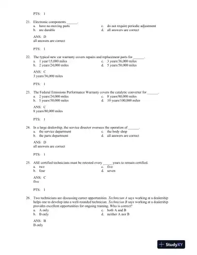 Automotive Technology: A Systems Approach, 5th Edition Test Bank - Page 7 preview image