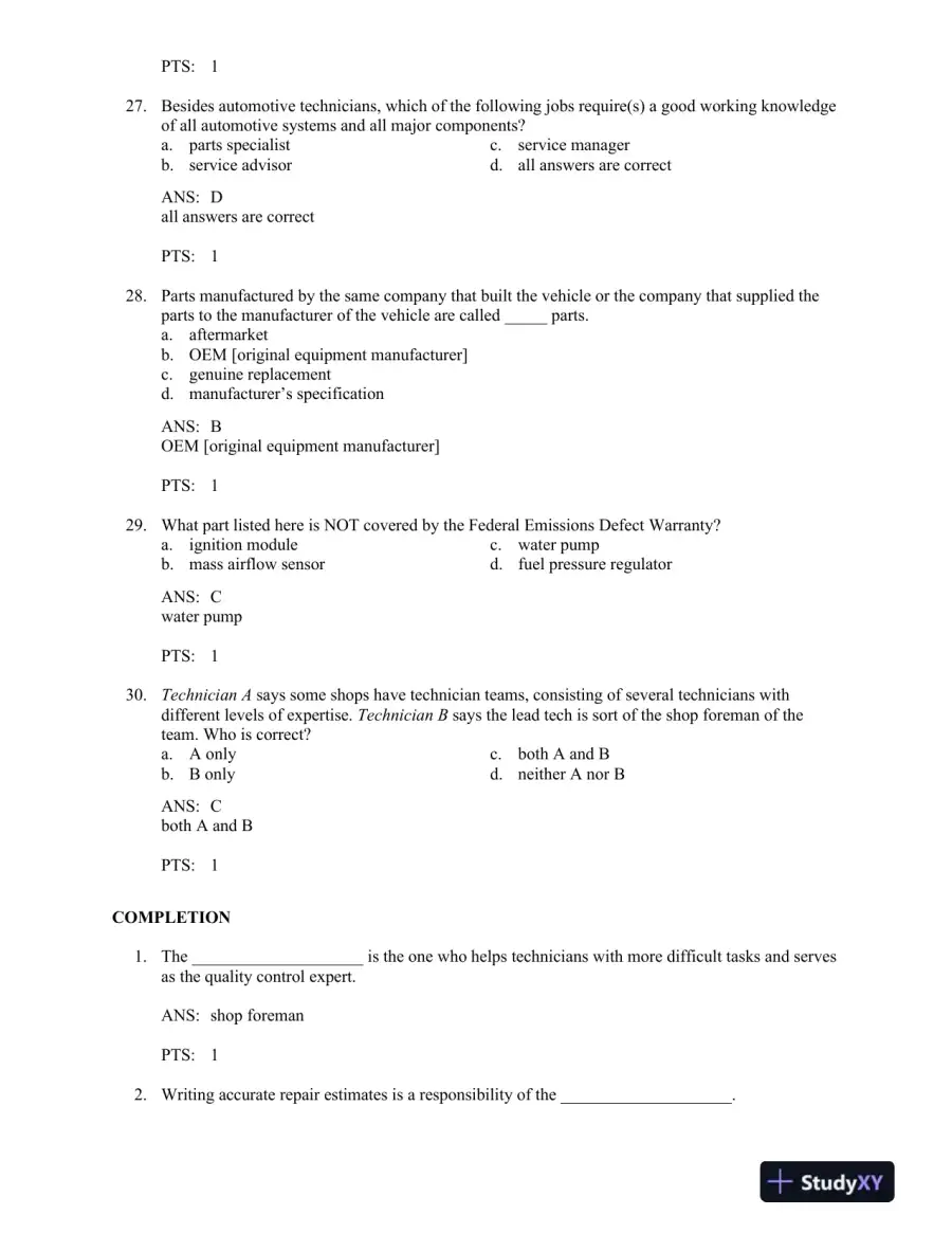Automotive Technology: A Systems Approach, 5th Edition Test Bank, page 8