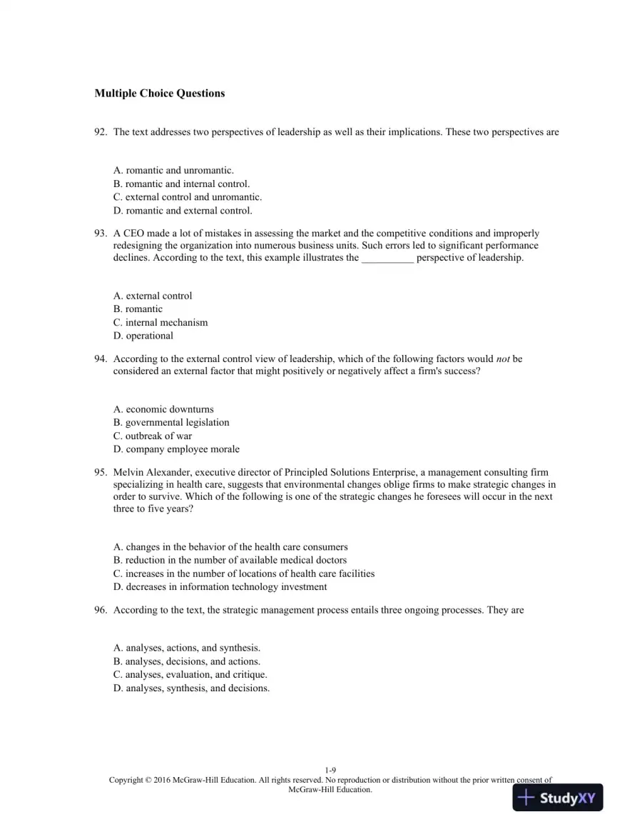 Strategic Management: Creating Competitive Advantages 8th Edition Test Bank, page 10